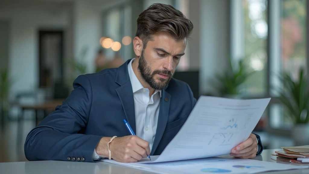 Профессионал анализирует карьерные возможности и стратегии развития на современном рабочем столе