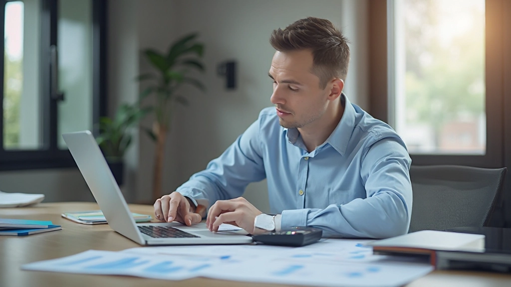 Профессионал работает над проектом развития карьеры на современном рабочем столе