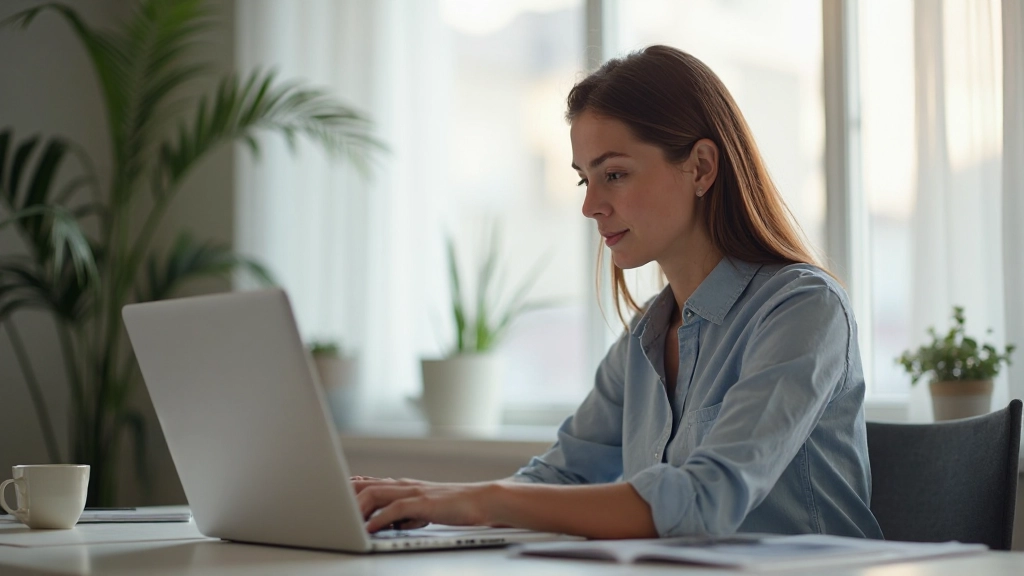 Специалист участвует в онлайн-обучении с использованием ноутбука